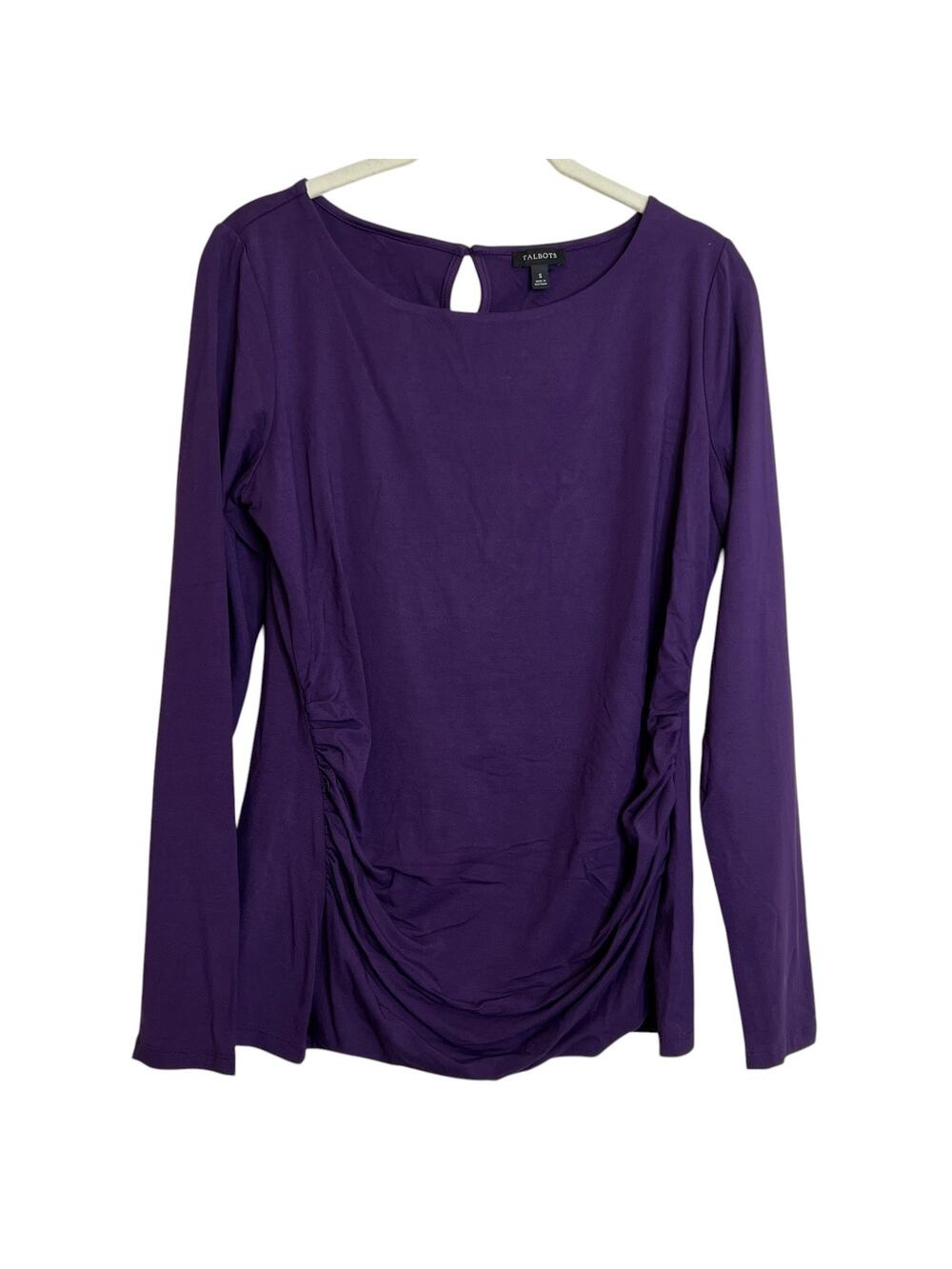 Talbots Womens Ruched Knit Top Small Purple Long Sleeve NEW Career Layering Top